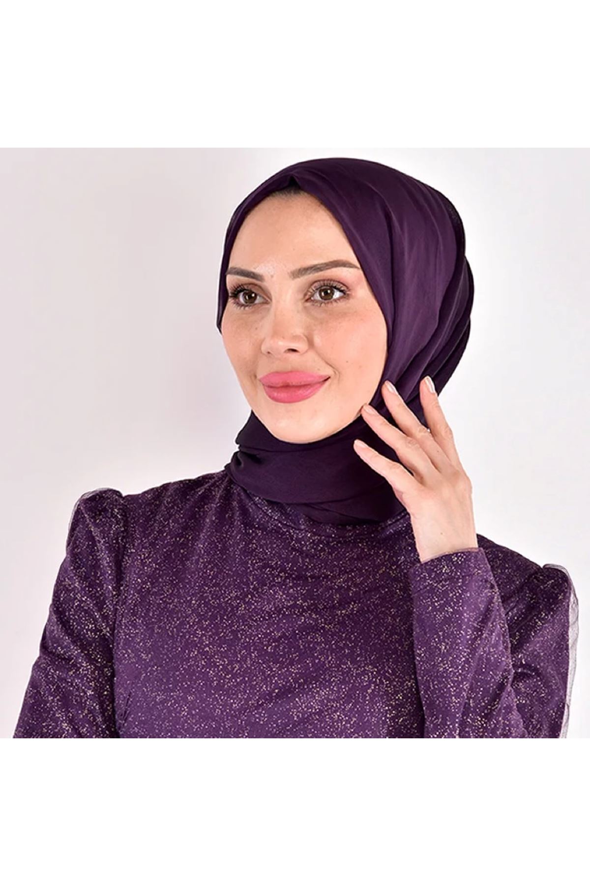 Eteği Katlı Tül Abiye Mor