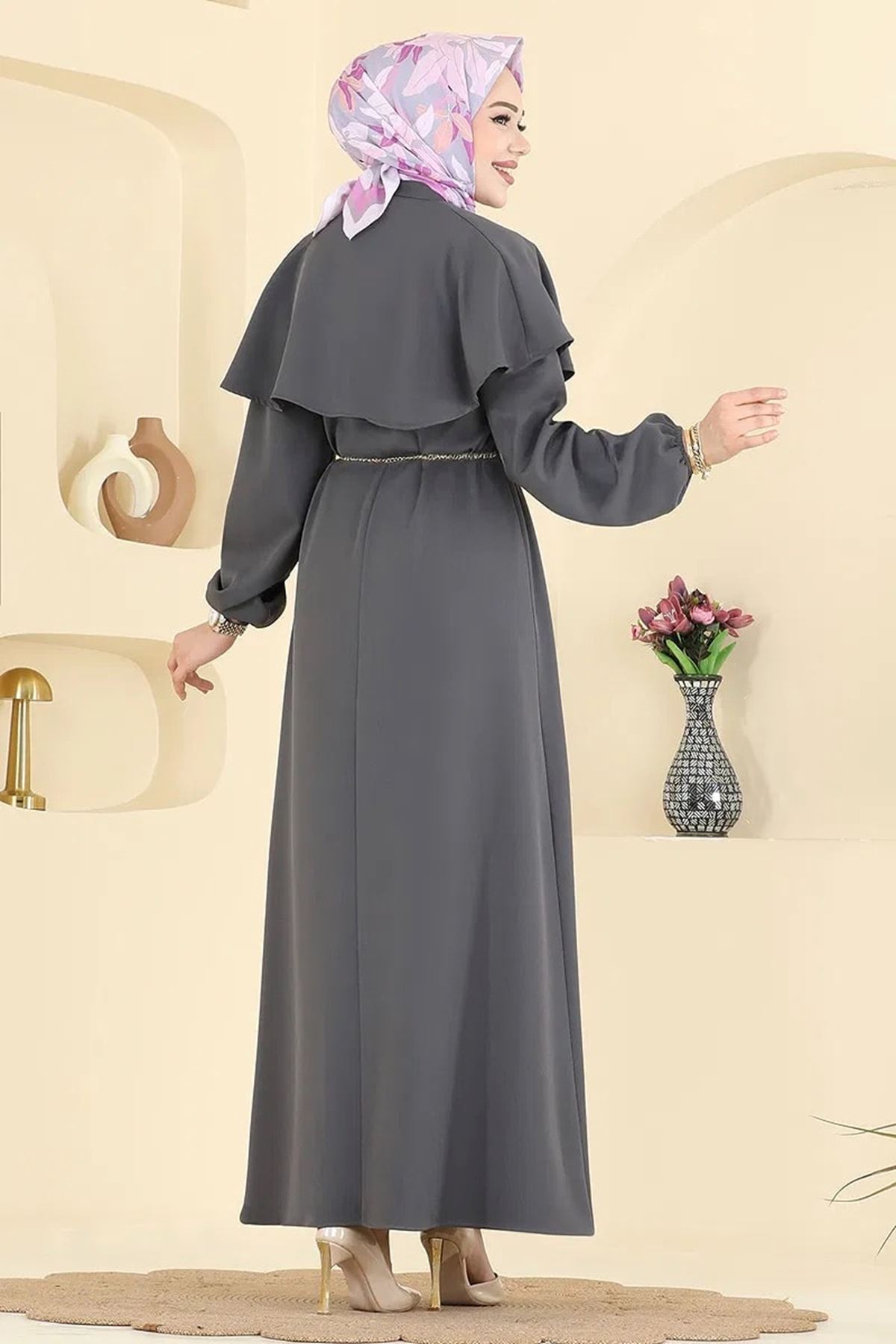 Pelerinli Elbise - Antrasit