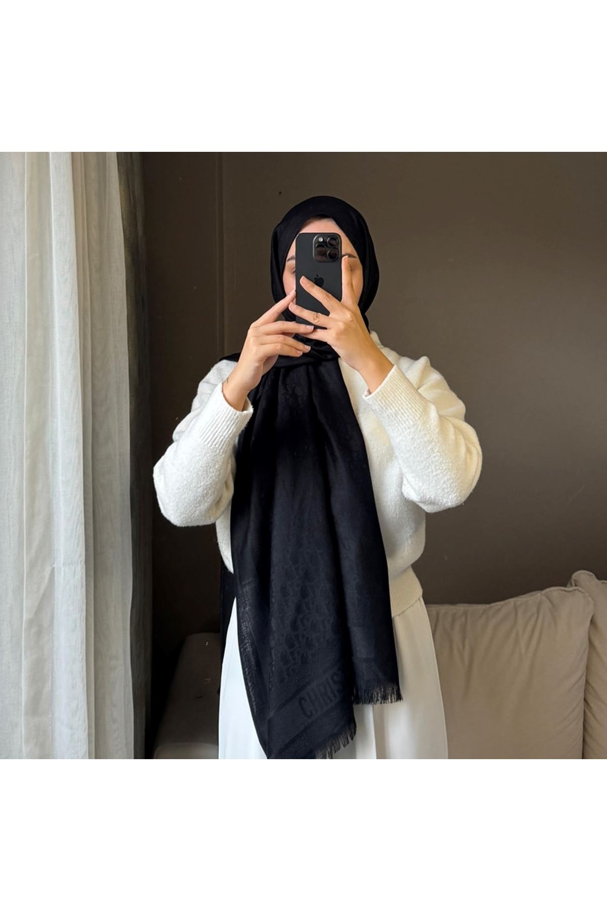 İthal D Desen Siyah İthal Kaşmir İpek Şal