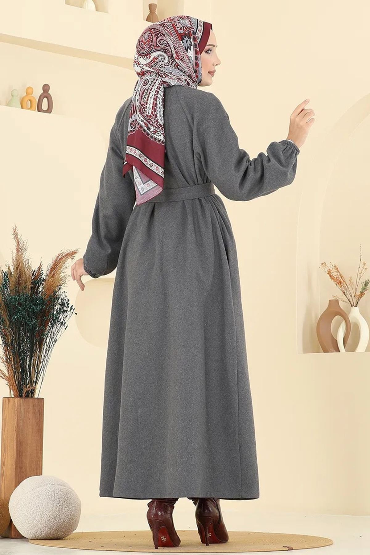 Gizli Düğmeli Kaşe Kaban - Antrasit