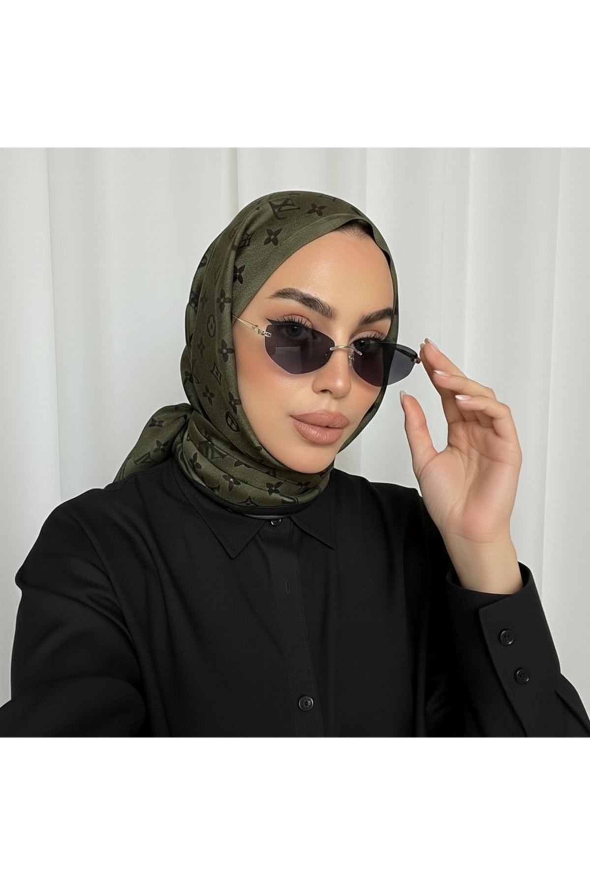 İthal LV Desen Çift Taraflı Kaşmir Yeşil Şal