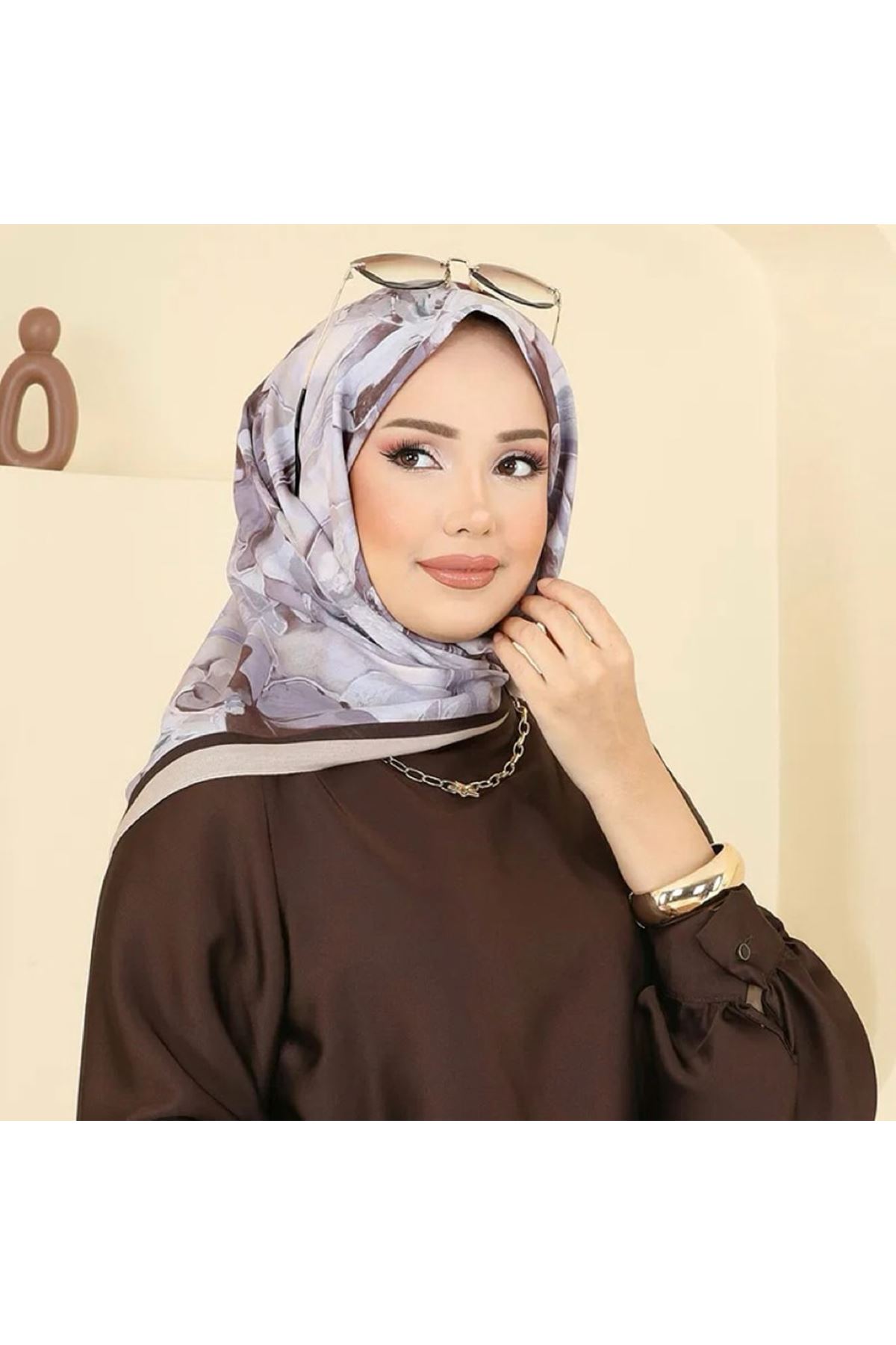 Desenli Soft Eşarp Vizon