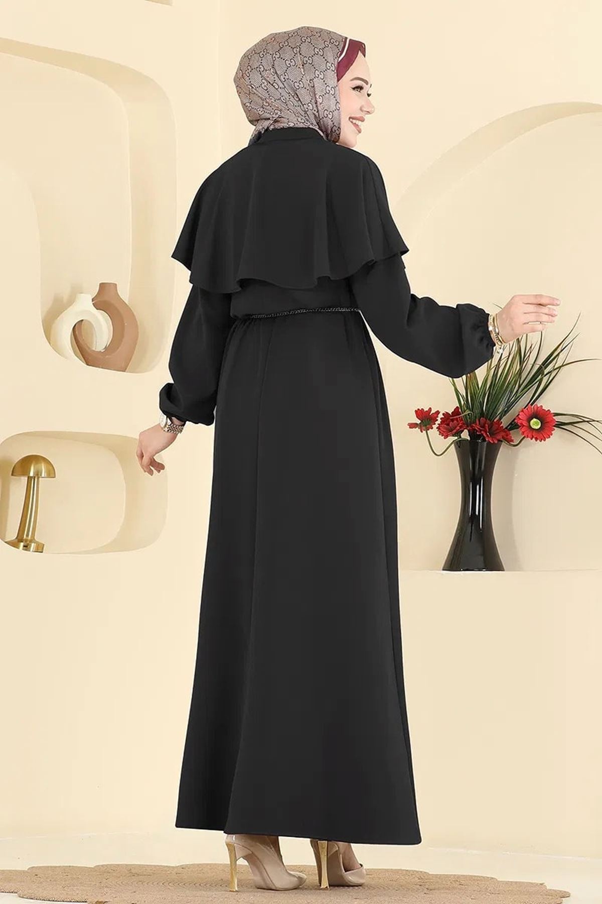 Pelerinli Elbise - Siyah