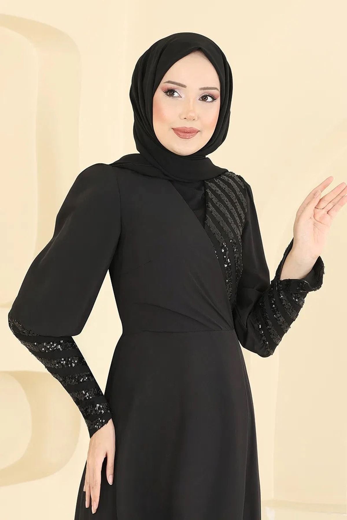 Pul Detaylı Abiye - Siyah