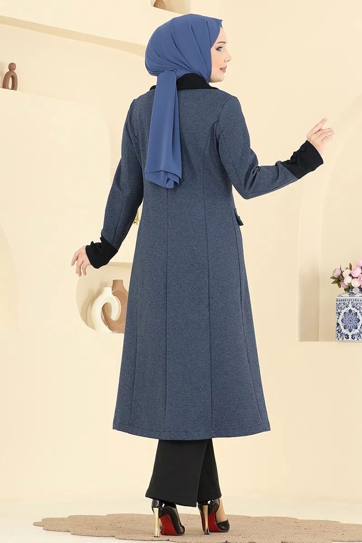 Kruvaze Yaka Kombin - İndigo&Siyah