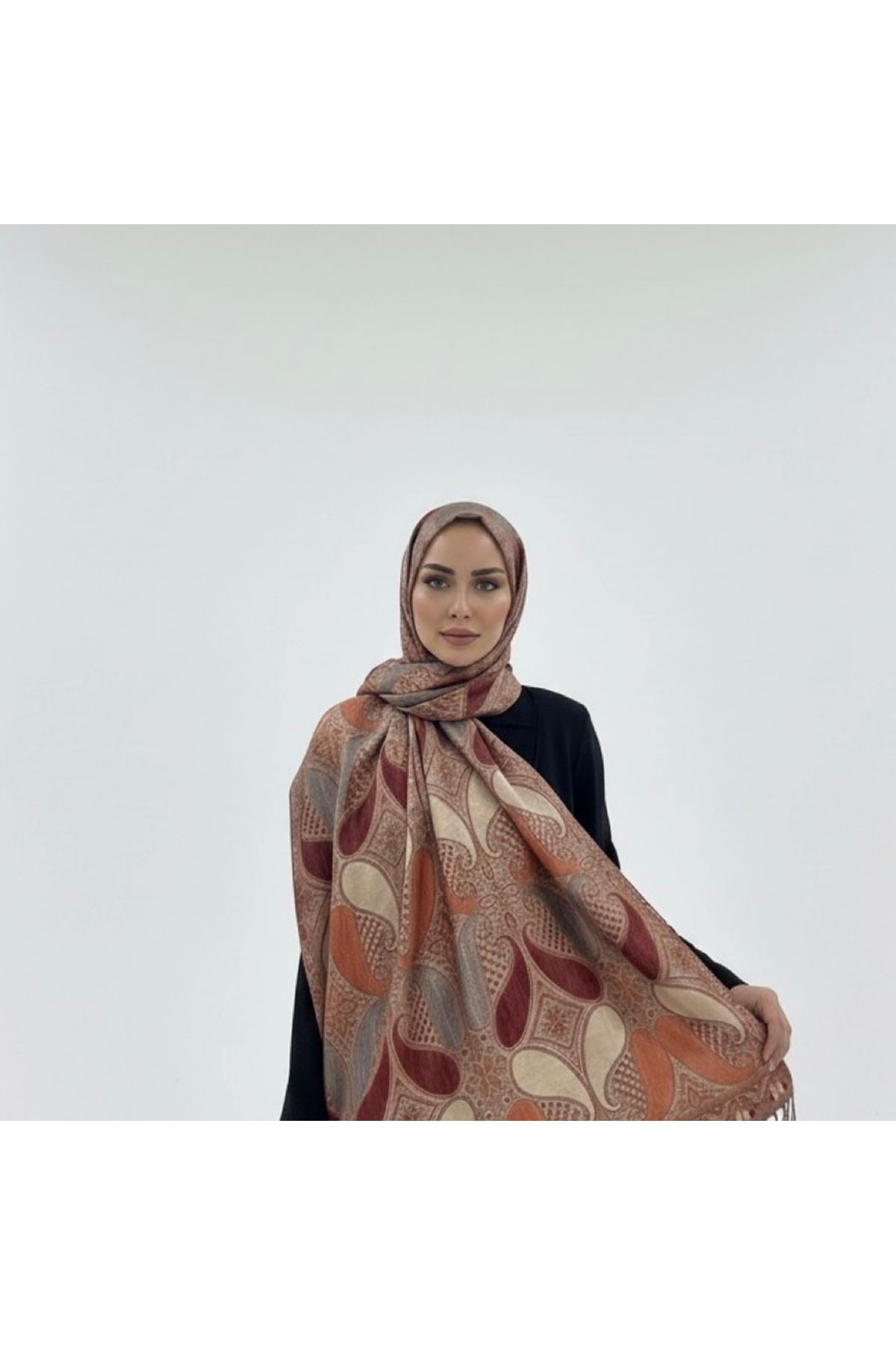 Etnik Desen Kaşmir Şal Kahve