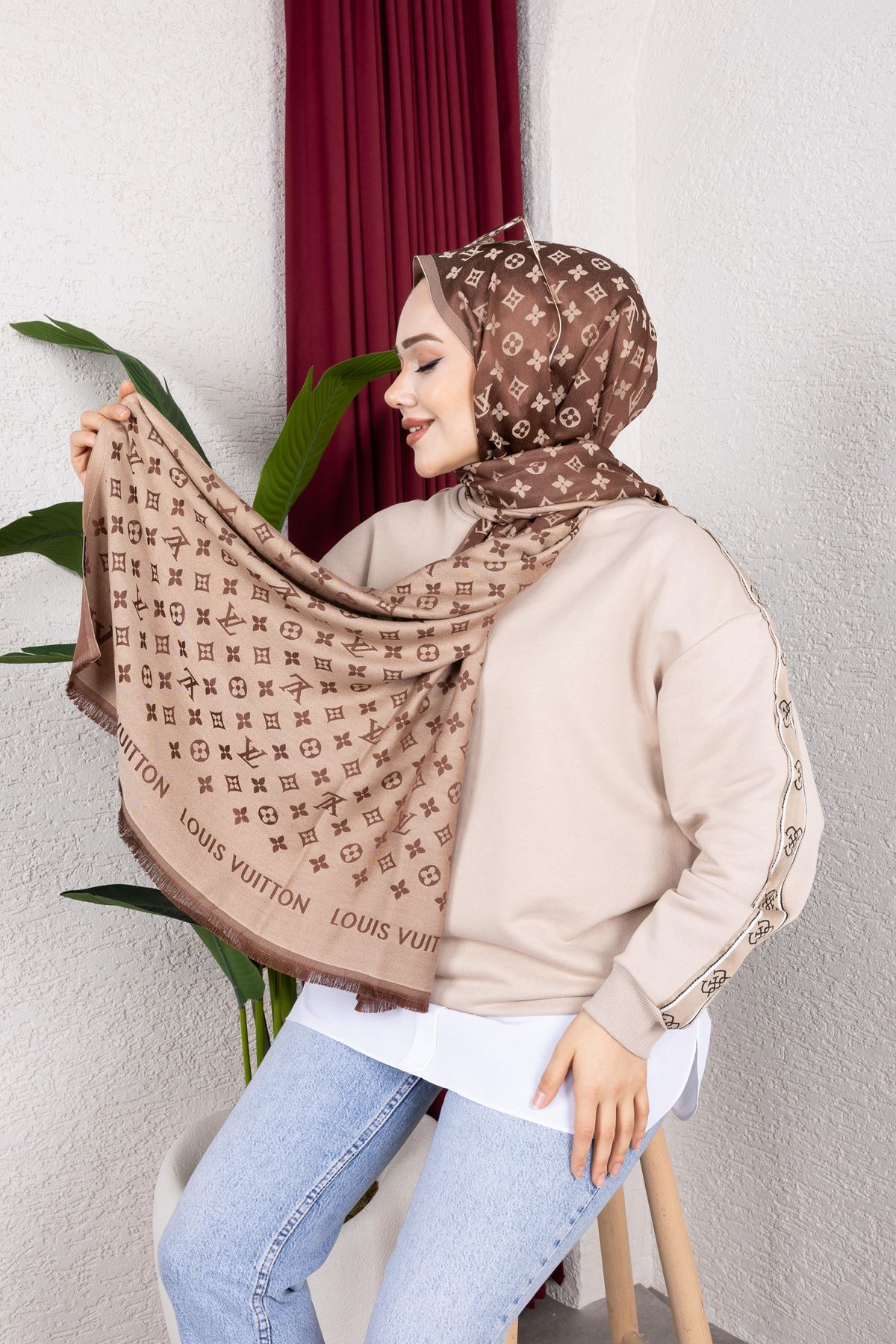 İthal LV Model Çift Taraflı İpek Şal