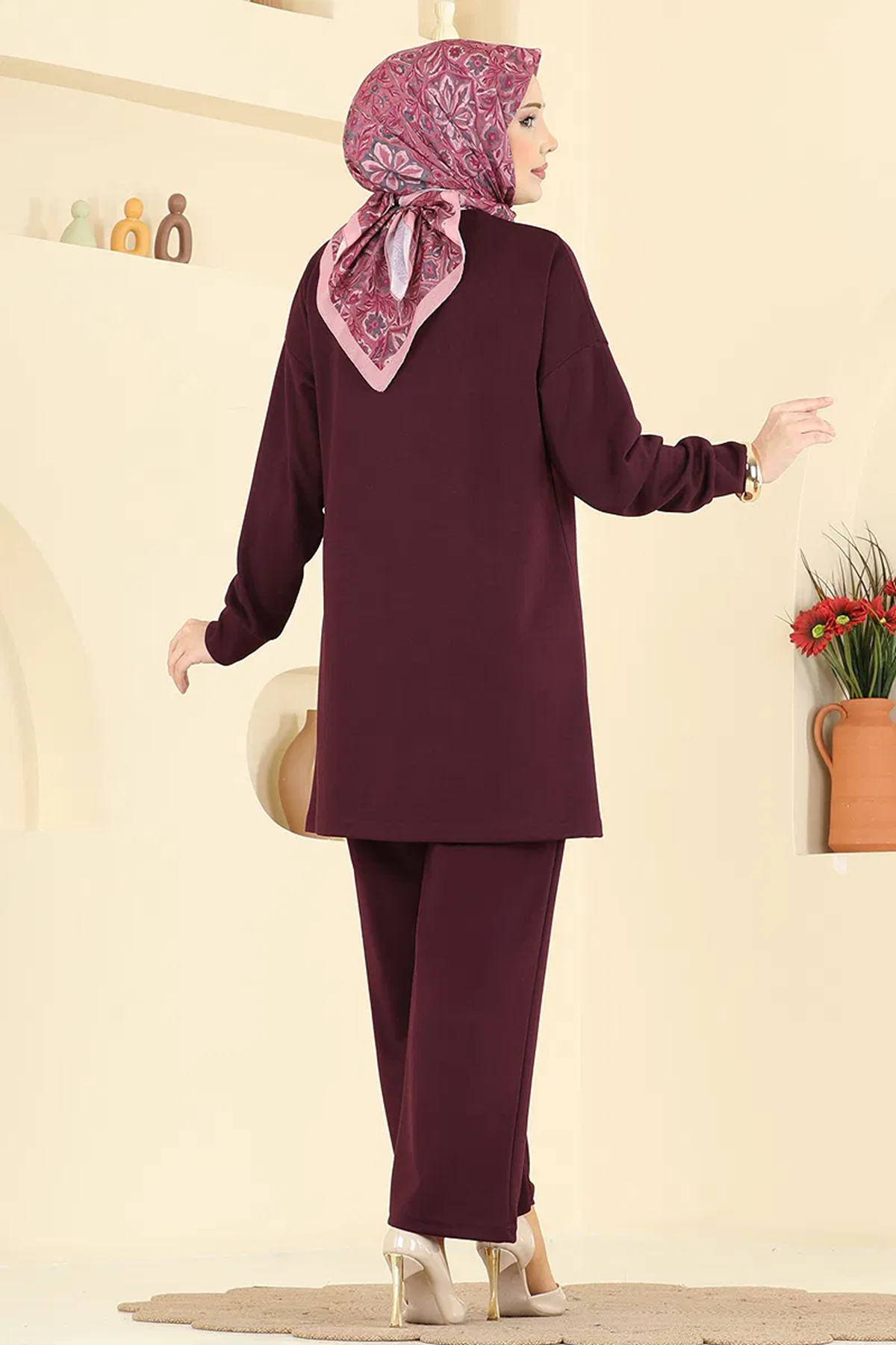 Gold Düğmeli Şık Takım Bordo