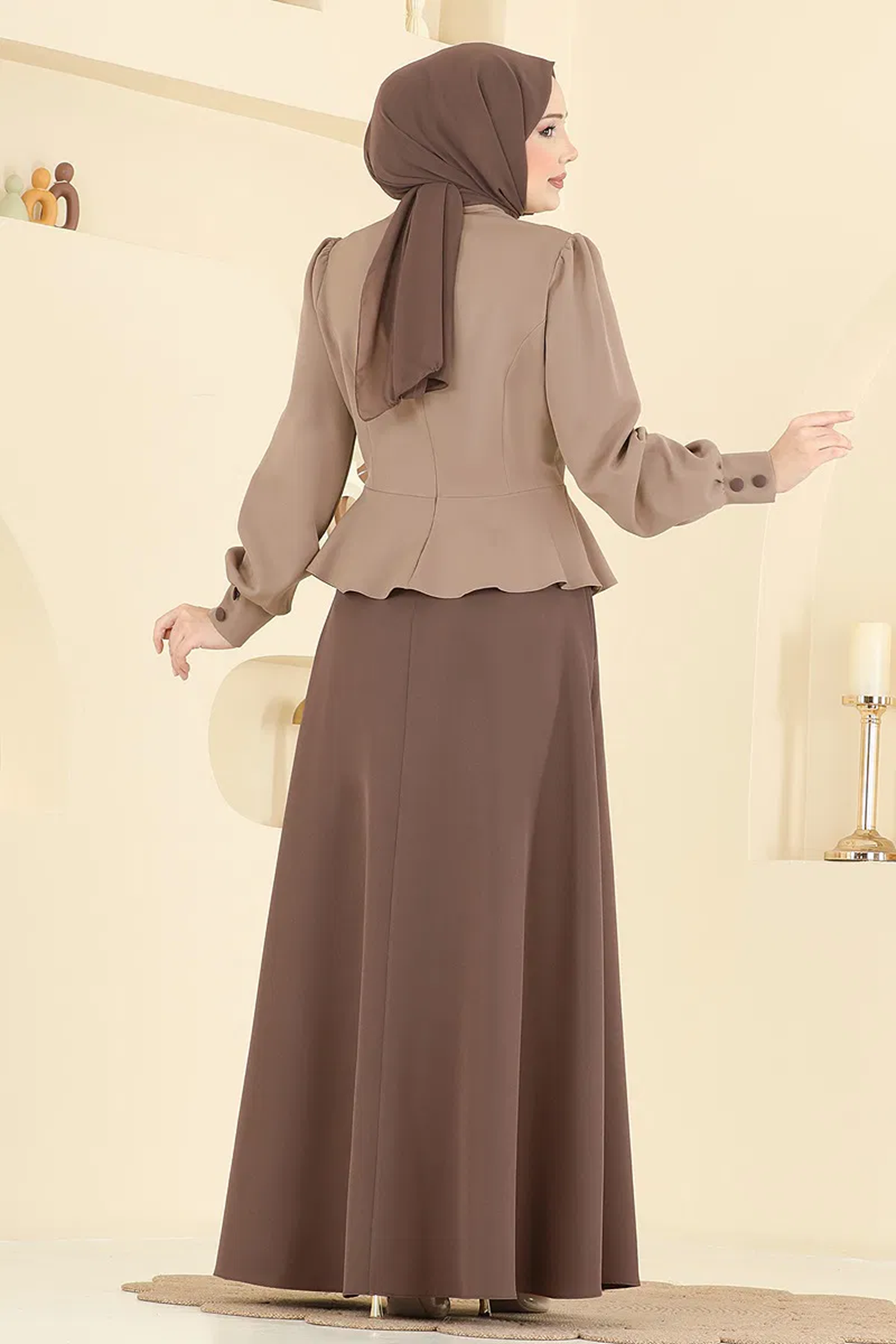 Ceket Detaylı Dabıl Elbise Koyu Vizyon&Kahve