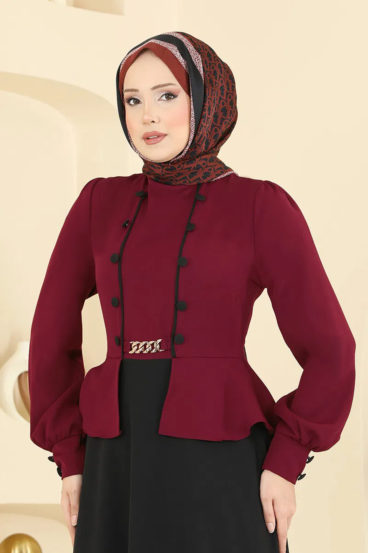 Ceket Detaylı Dabıl Elbise Bordo