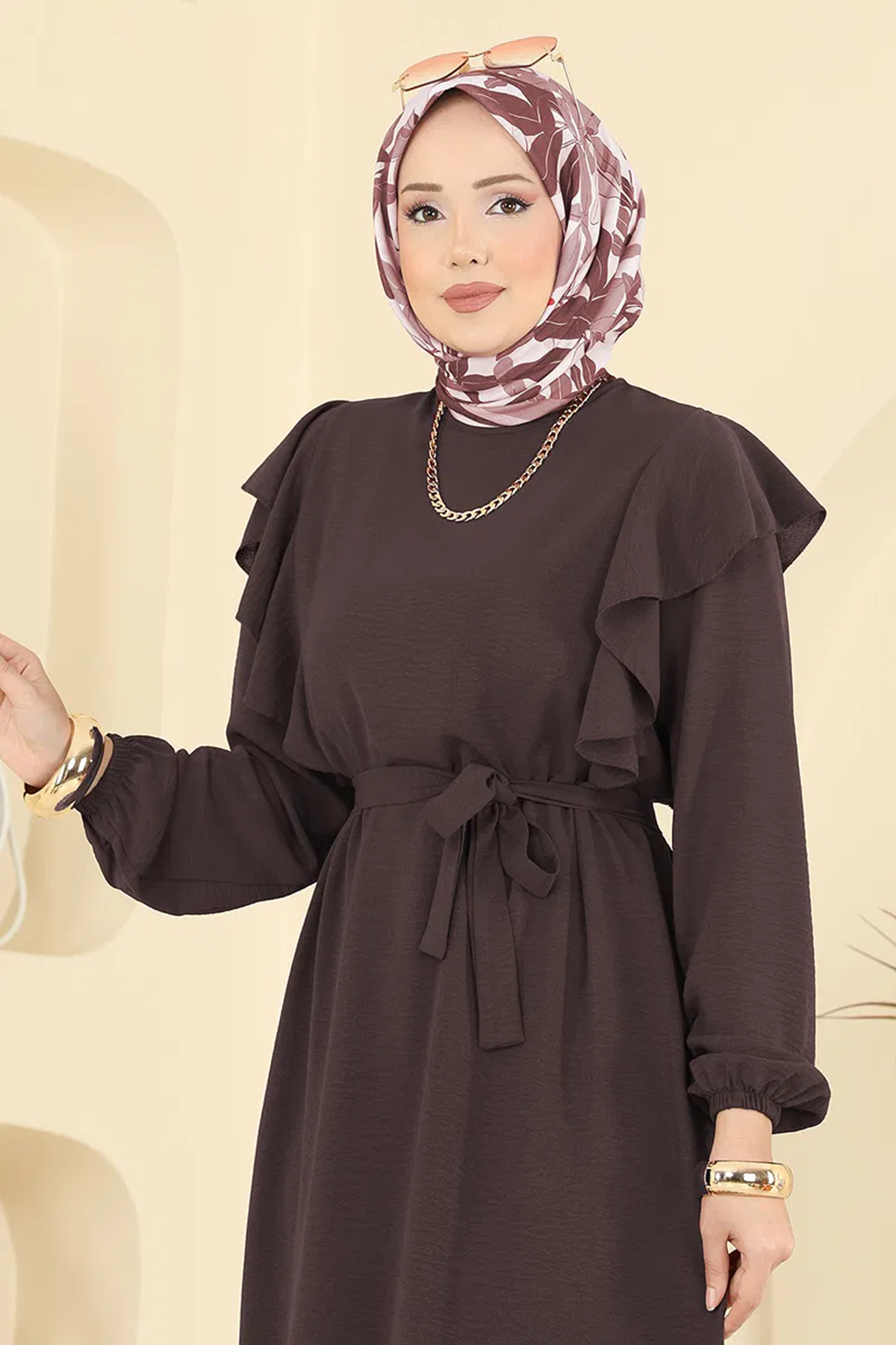 Fırfırlı Elbise Kahve