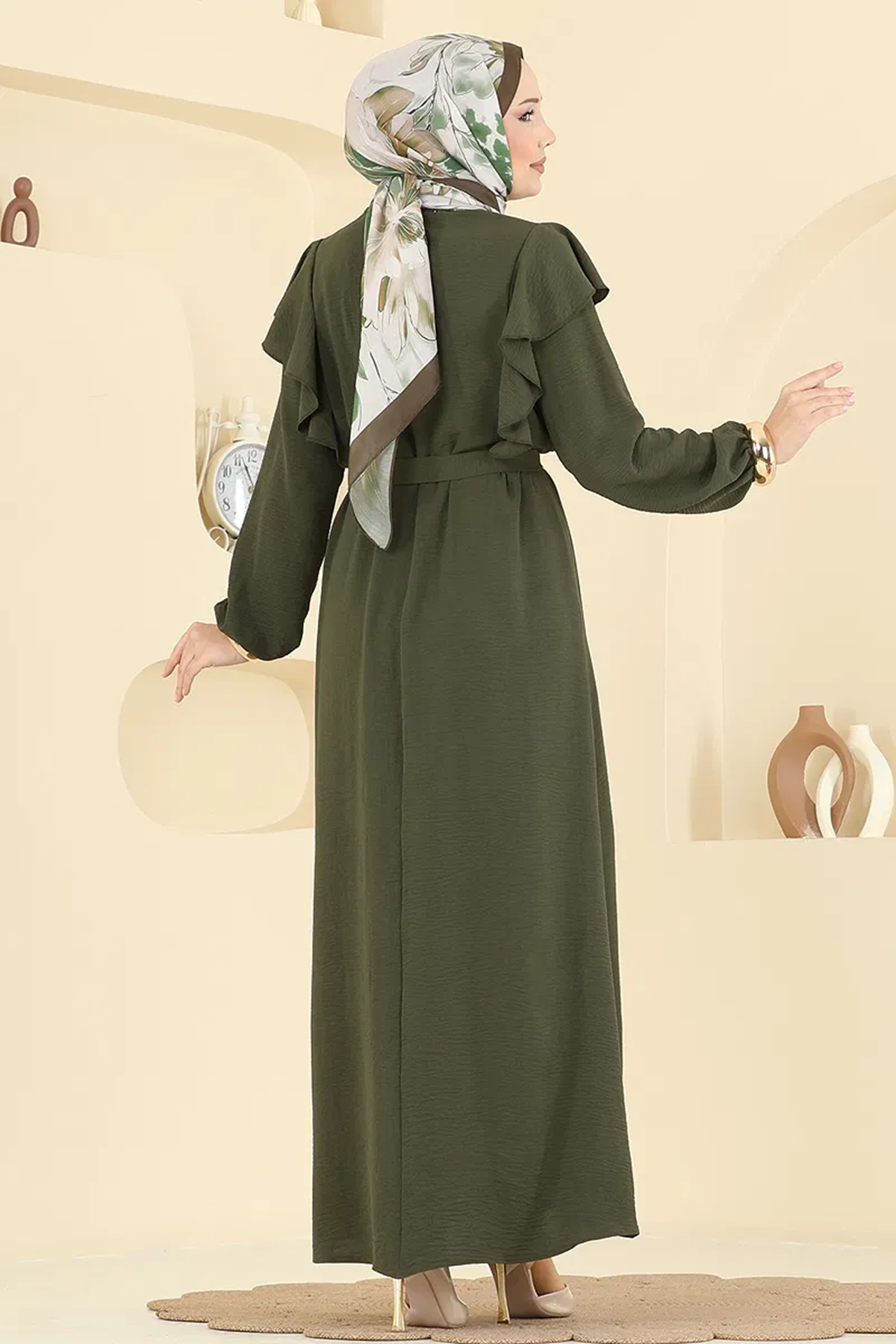 Fırfırlı Elbise Haki