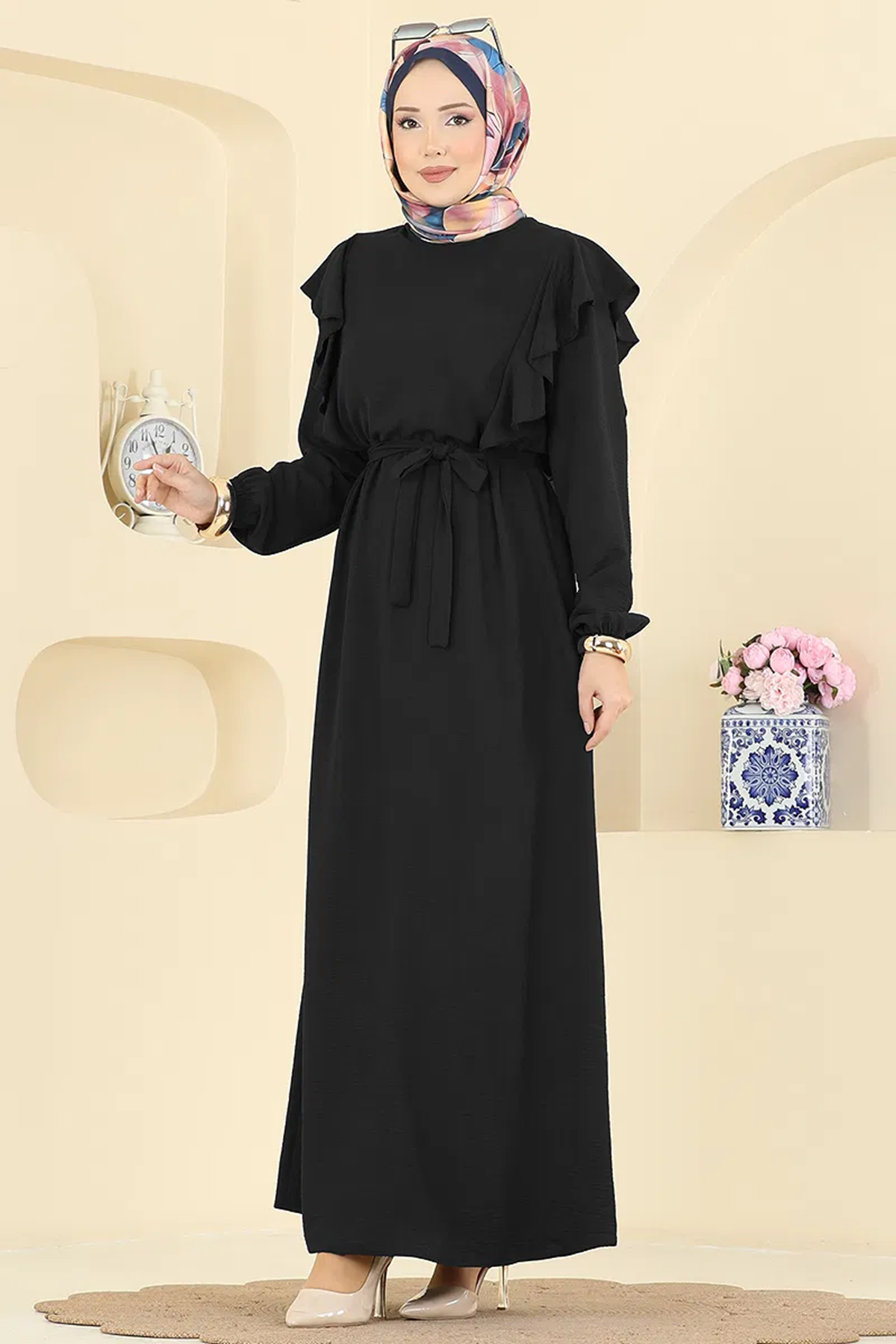 Fırfırlı Elbise Siyah