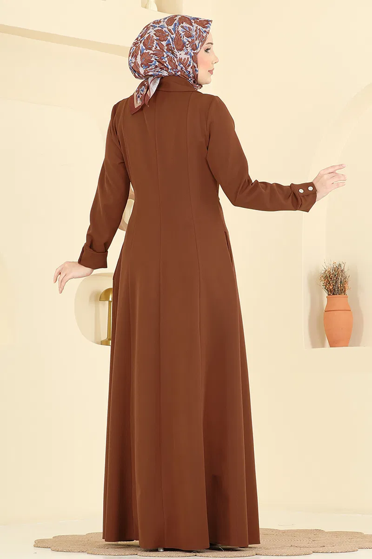 Önü Ceket Detaylı Dabıl Ferace Kahve