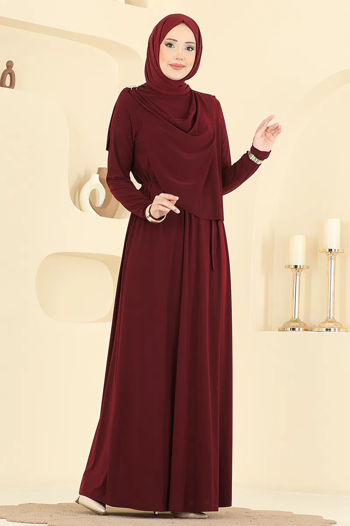 Toka Aksesuar Detaylı Sandy Elbise Bordo