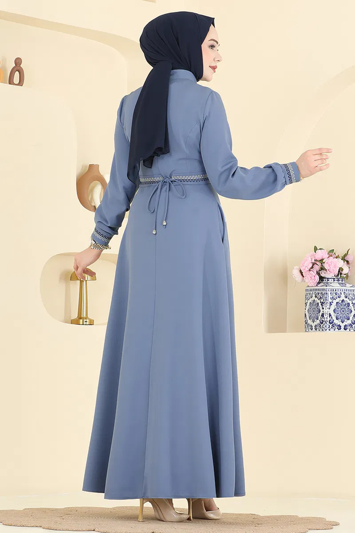 Nakış Detaylı Ferace Mavi