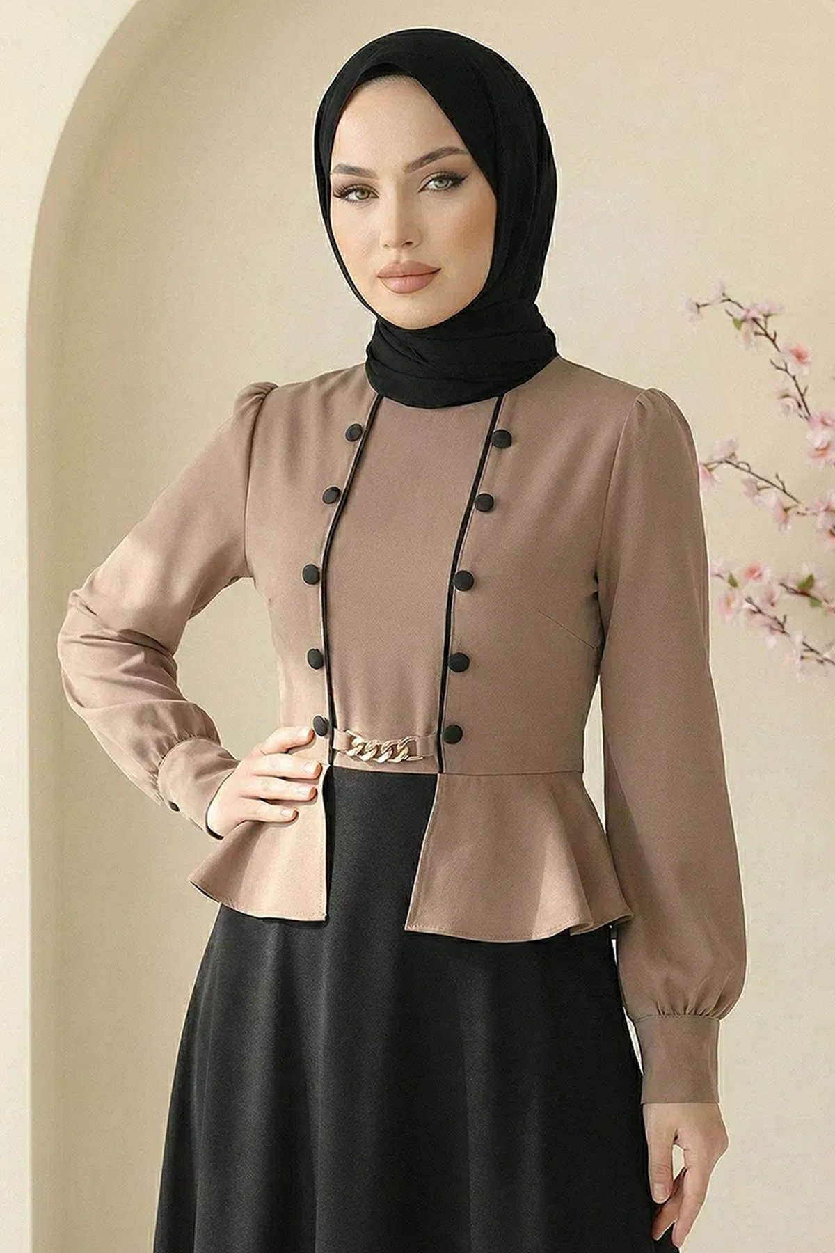 Ceket Detaylı Dabıl Elbise Siyah&Koyu Vizyon