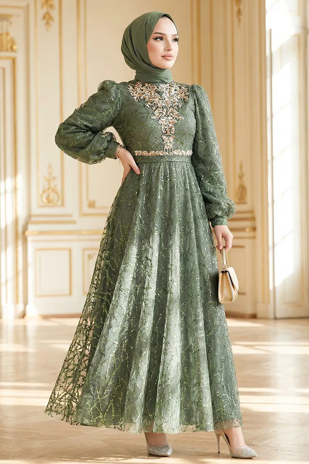 Pul Detaylı Abiye Haki