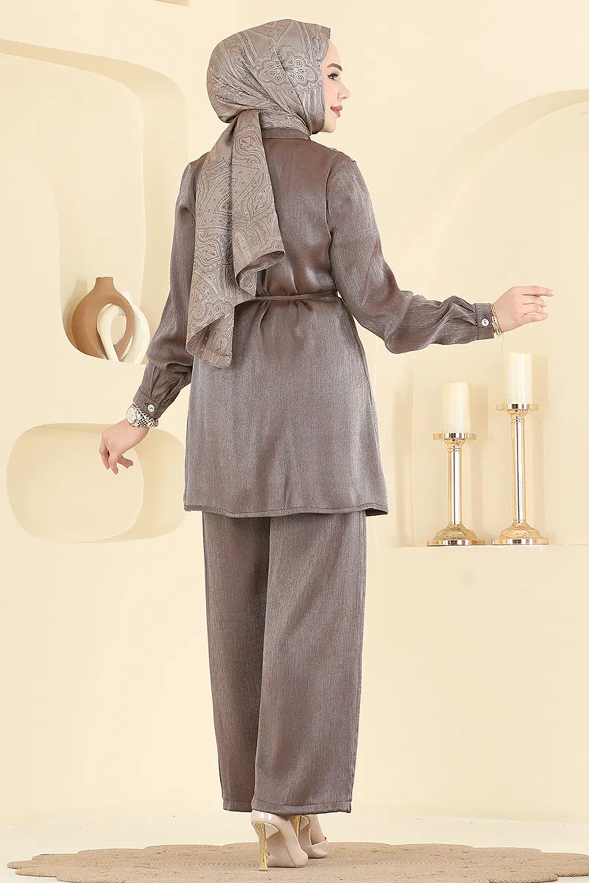 Parlak Bürümcük Takım Kahve