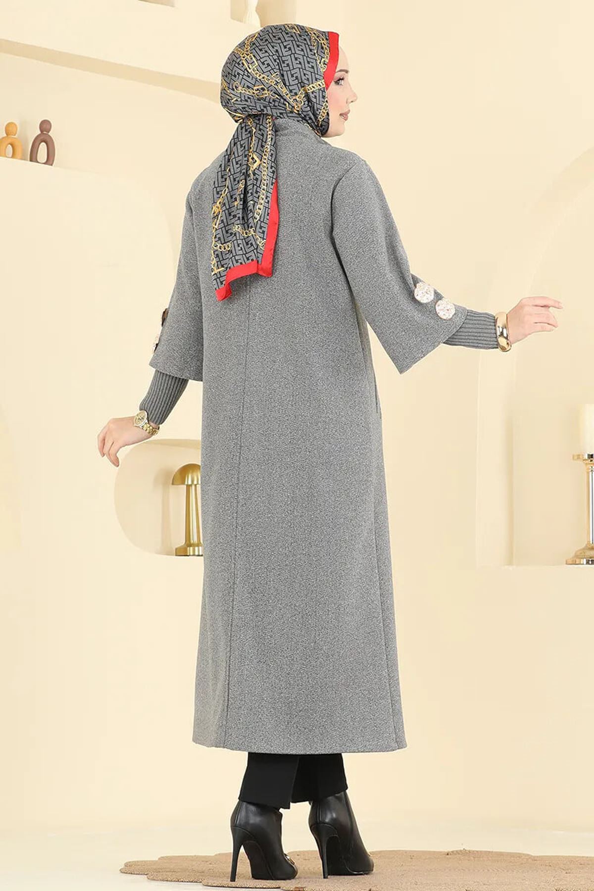 Gold Düğme Detaylı Kaban Antrasit