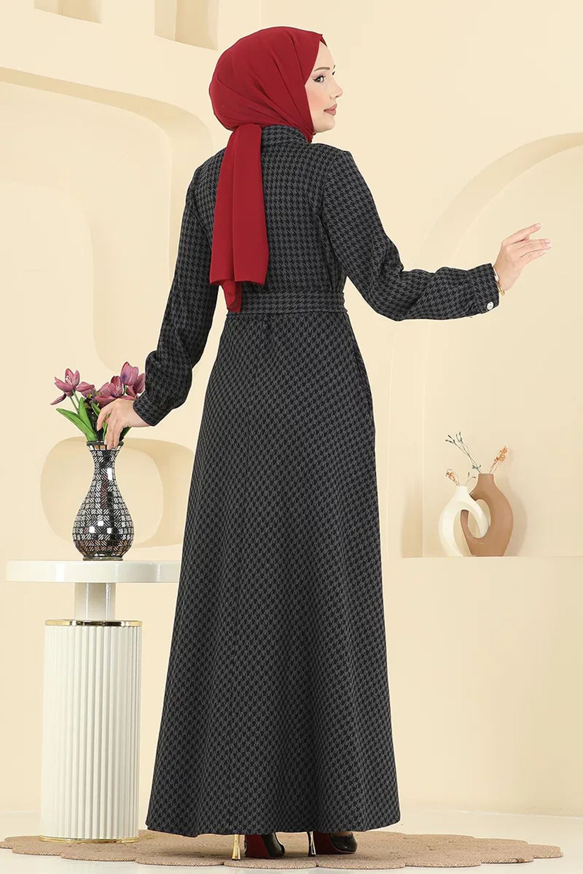 Düğme Detaylı Elbise Antrasit