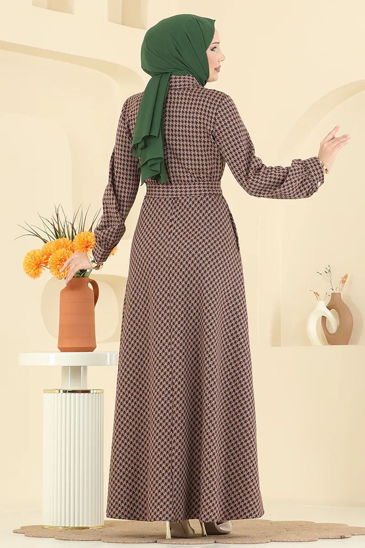 Düğme Detaylı Elbise Latte