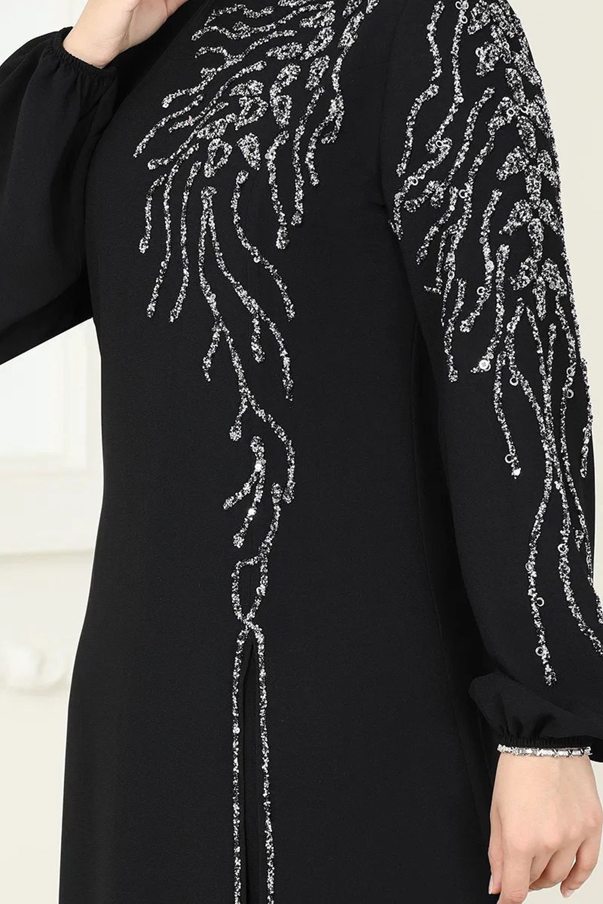 Taşlı Şık Takım Siyah