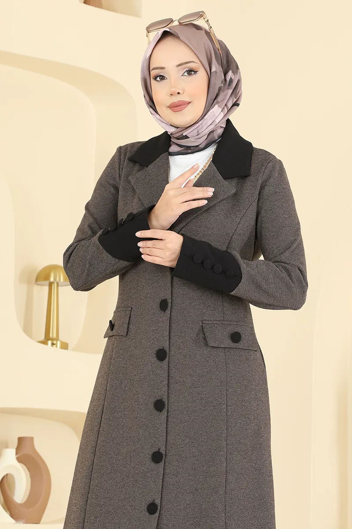 Kruvaze Yaka Kombin Kahve&Siyah