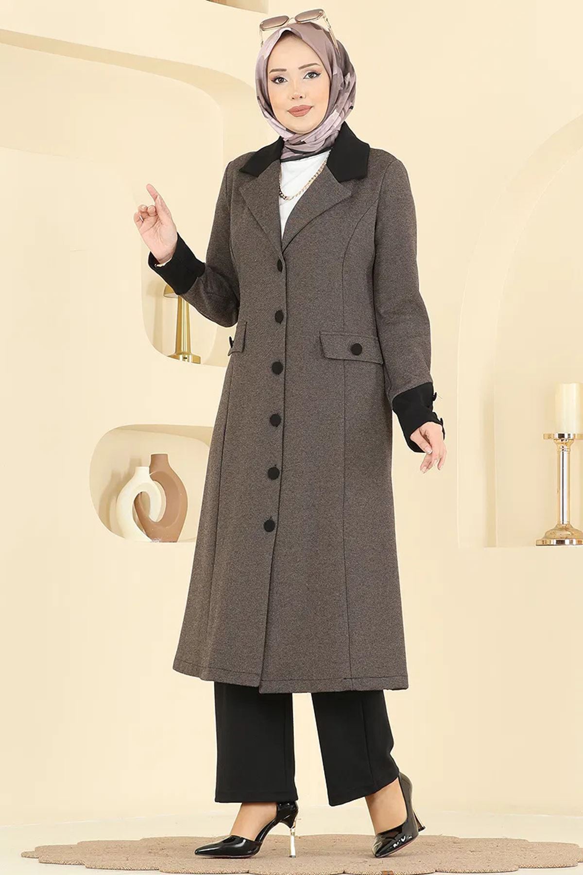 Kruvaze Yaka Kombin Kahve&Siyah