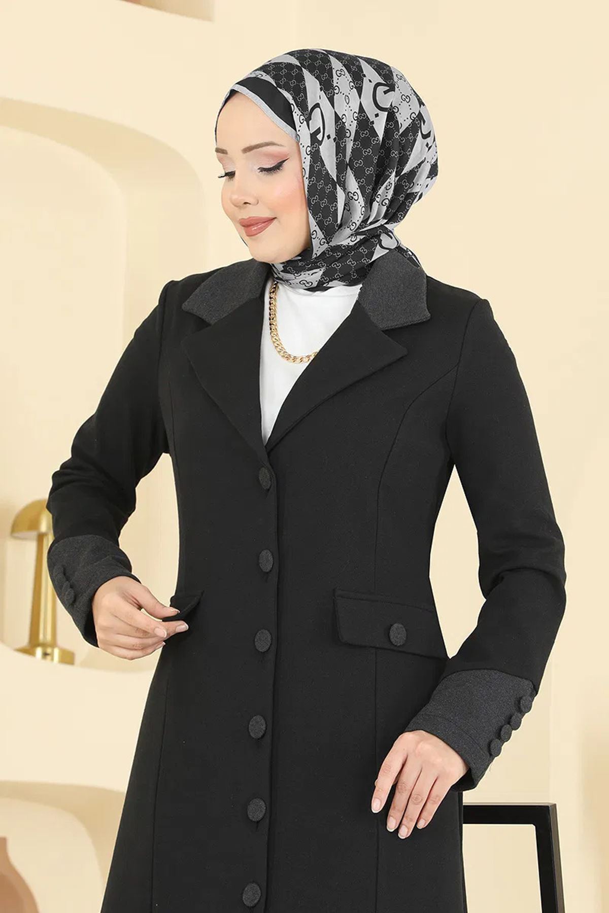 Kruvaze Yaka Kombin Koyu Antrasit