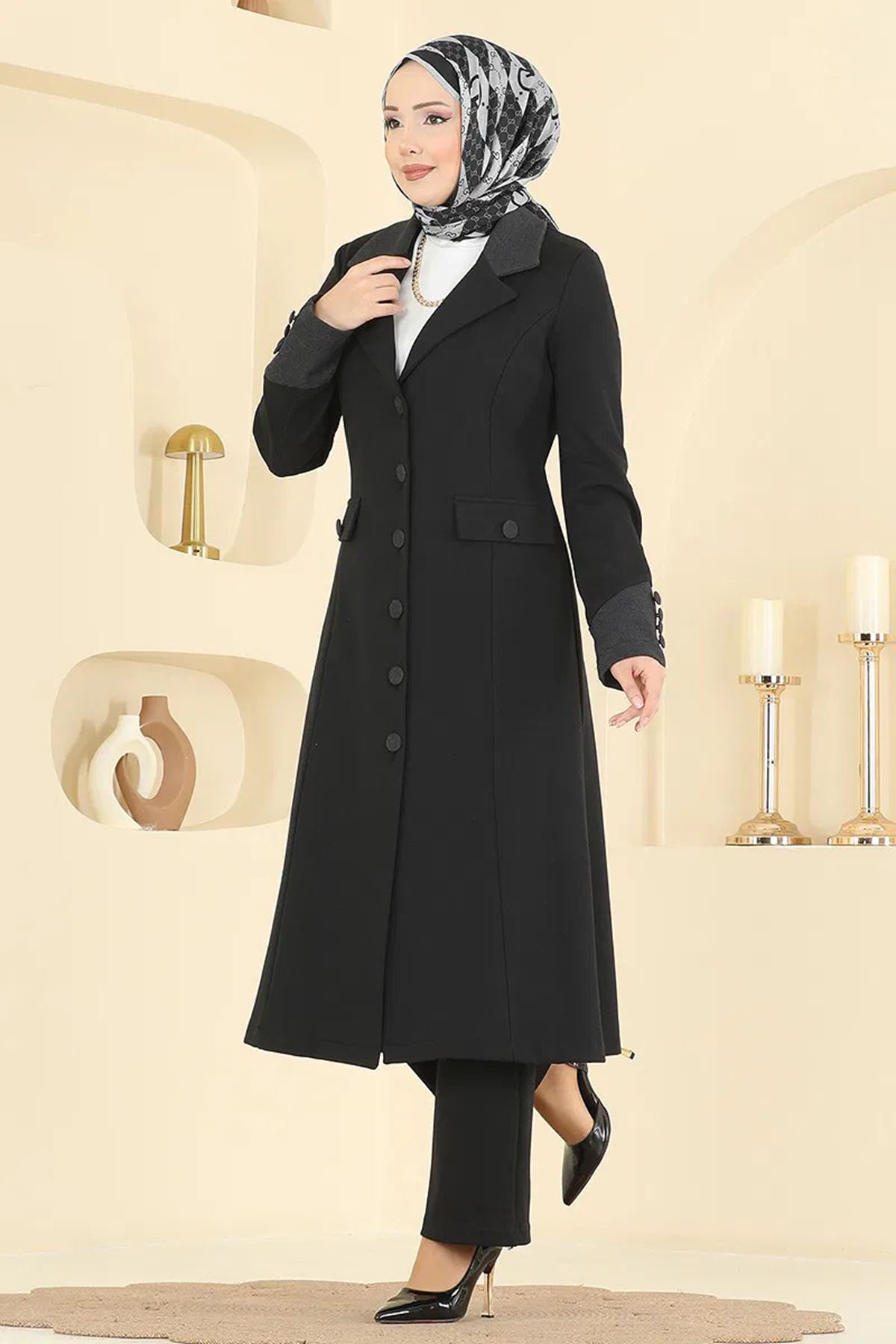 Kruvaze Yaka Kombin Koyu Antrasit