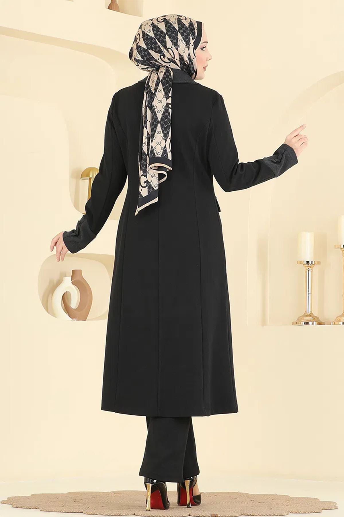 Kruvaze Yaka Kombin Siyah