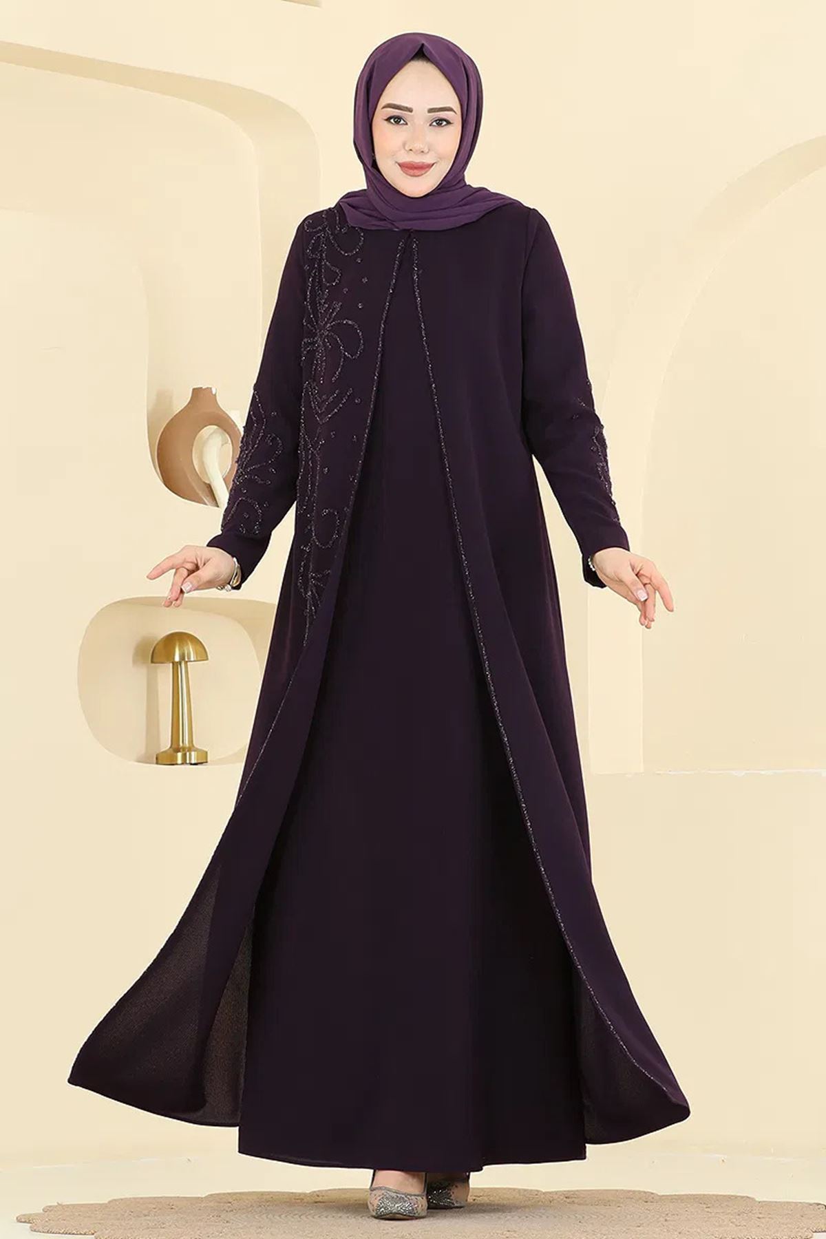 Taşlı Elbise Mürdüm