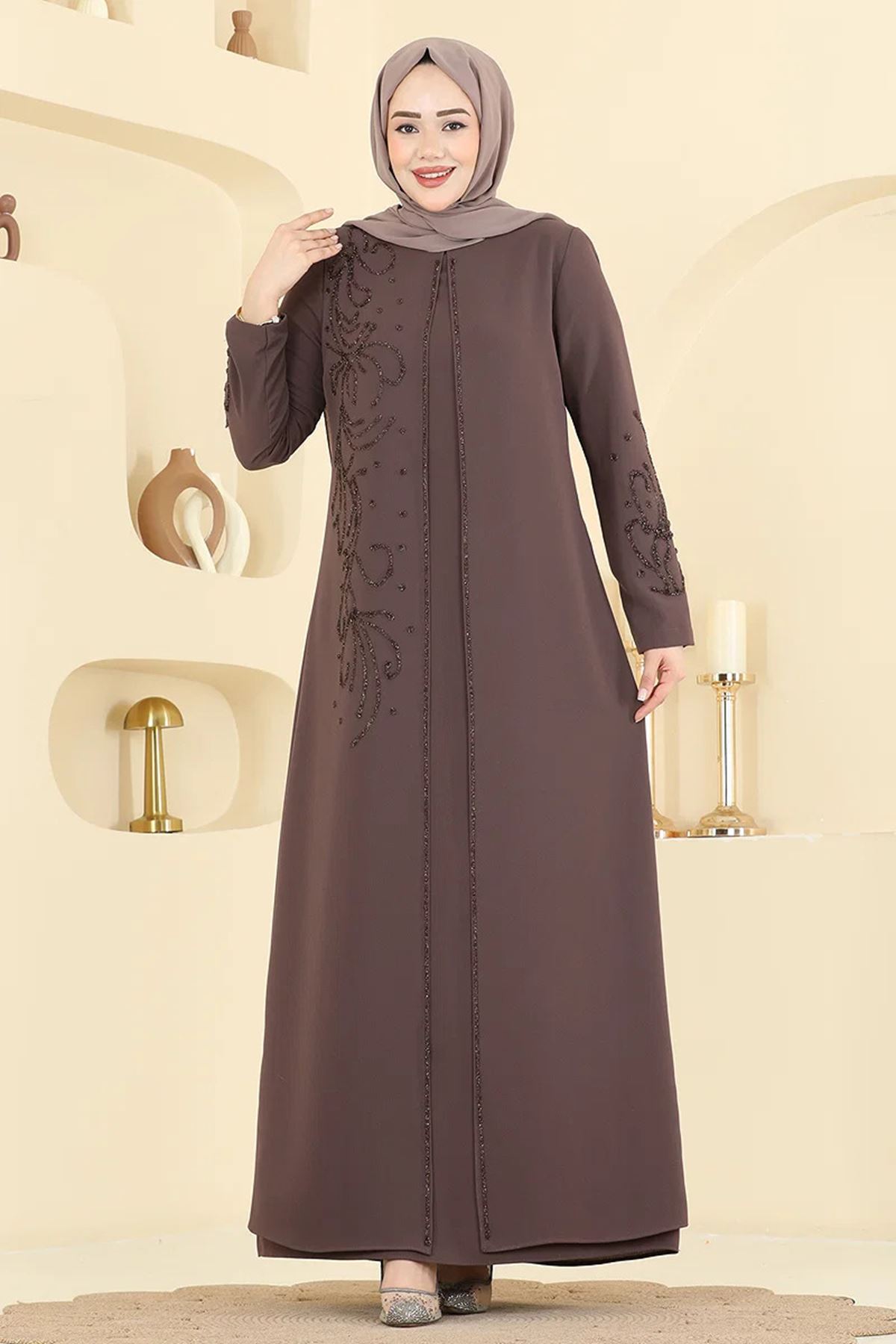 Taşlı Elbise Pudra Vizyon