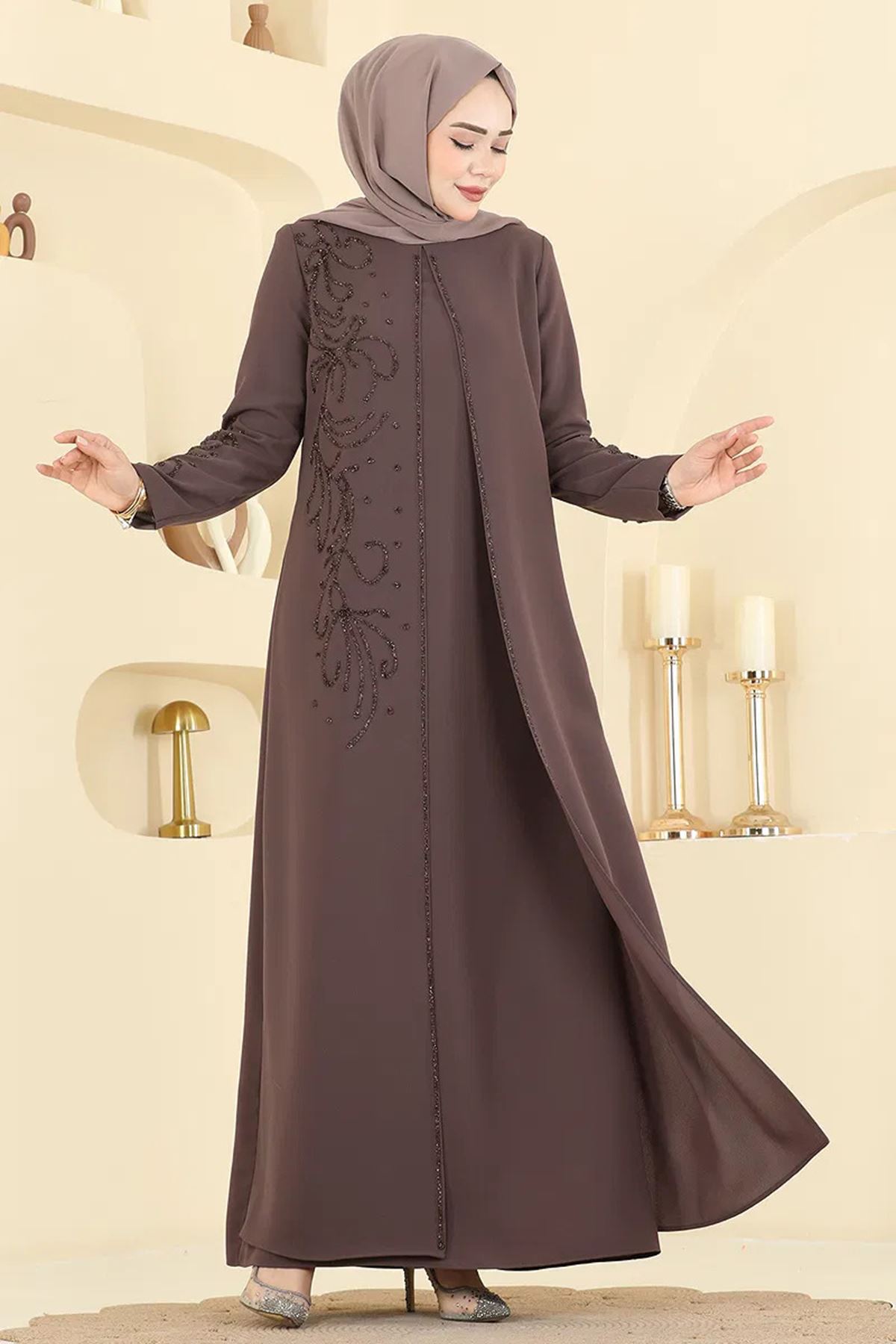 Taşlı Elbise Pudra Vizyon