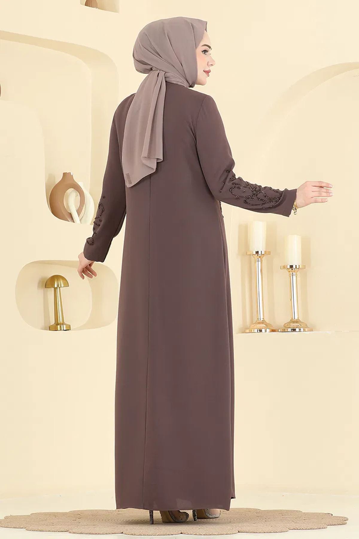 Taşlı Elbise Pudra Vizyon