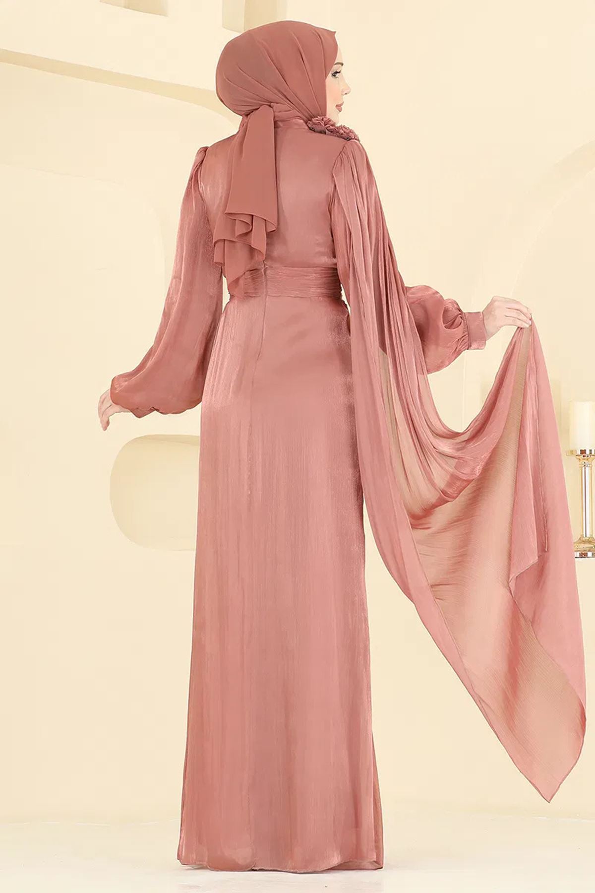 Çiçek Detaylı Abiye Koyu Gül Kurusu