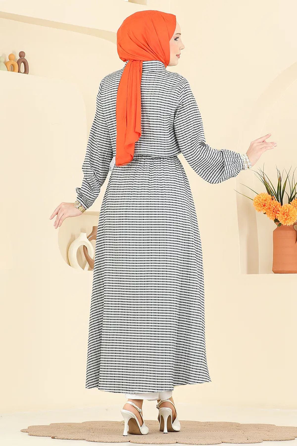 Çizgili Elbise Siyah