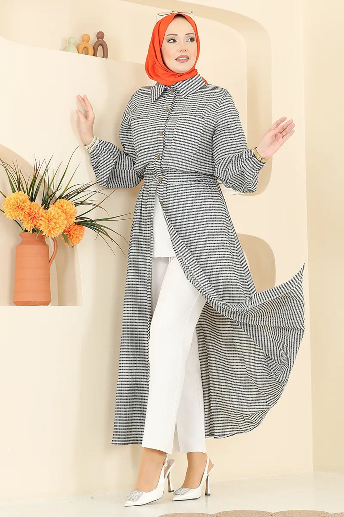 Çizgili Elbise Siyah