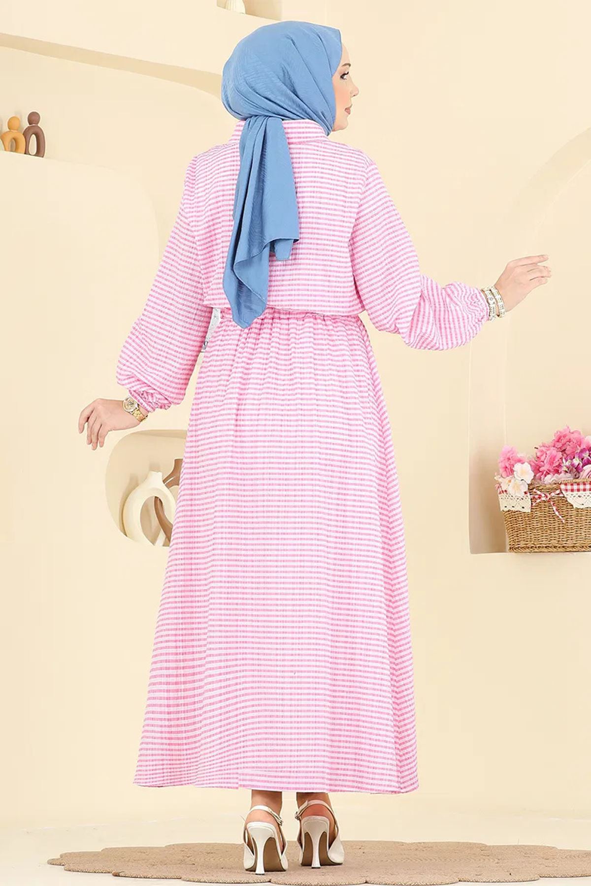Çizgili Elbise Pembe