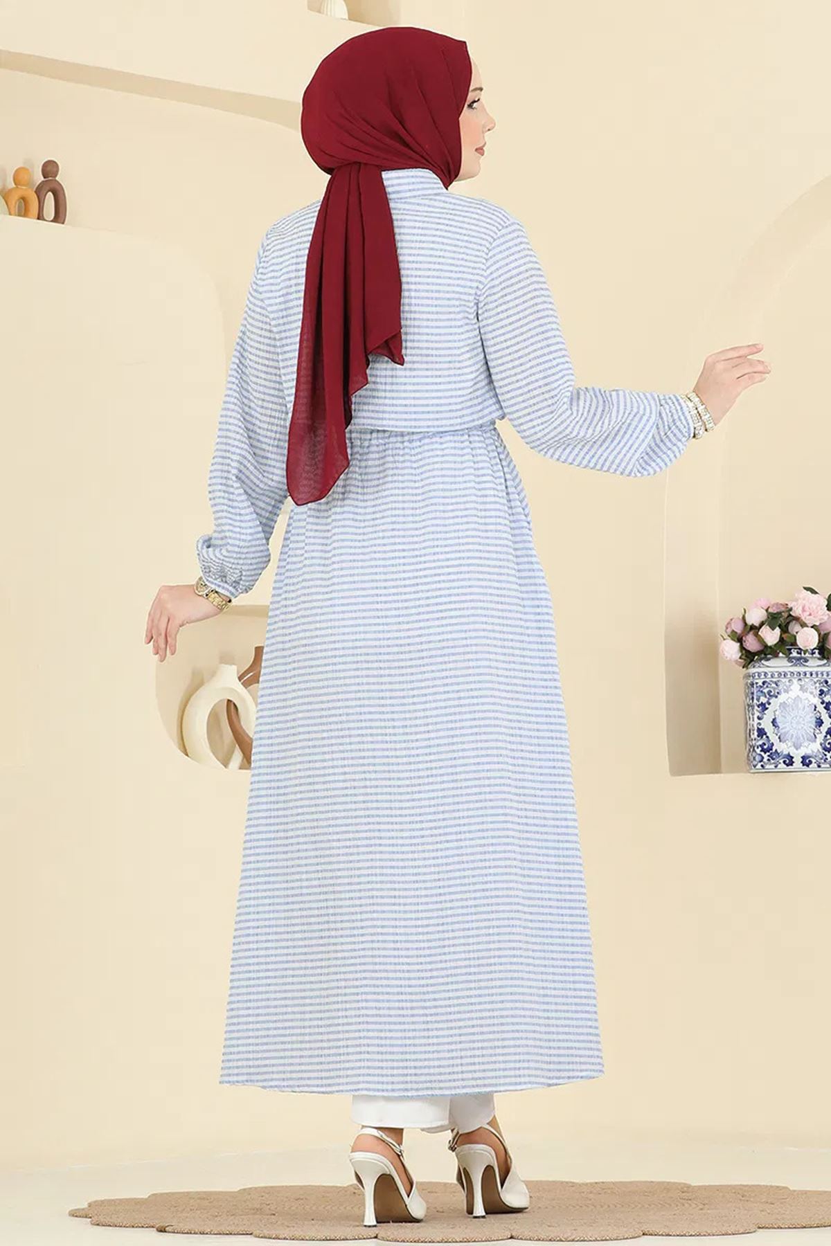 Çizgili Elbise Bebe Mavisi