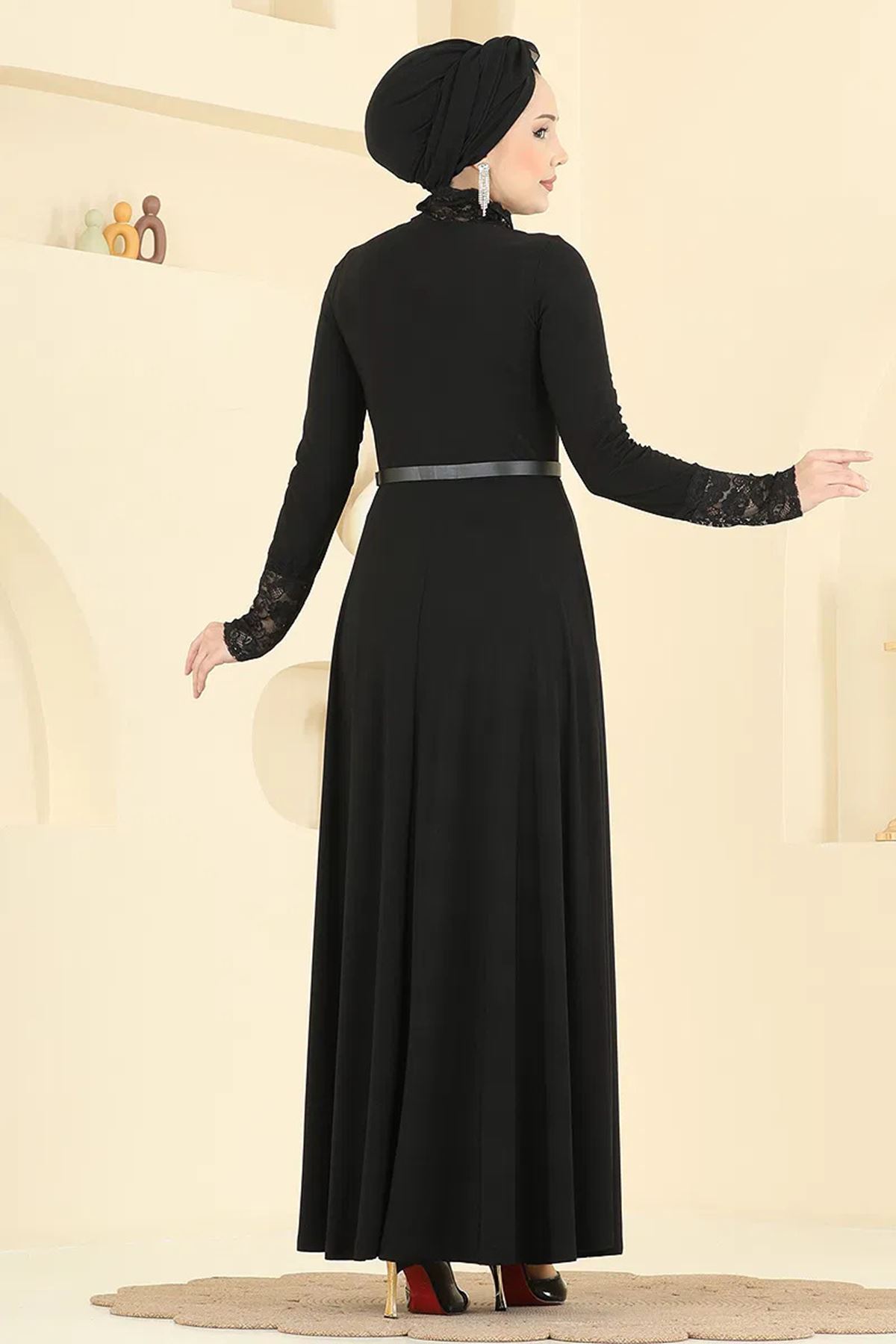 Dantelli Sandy Elbise Siyah