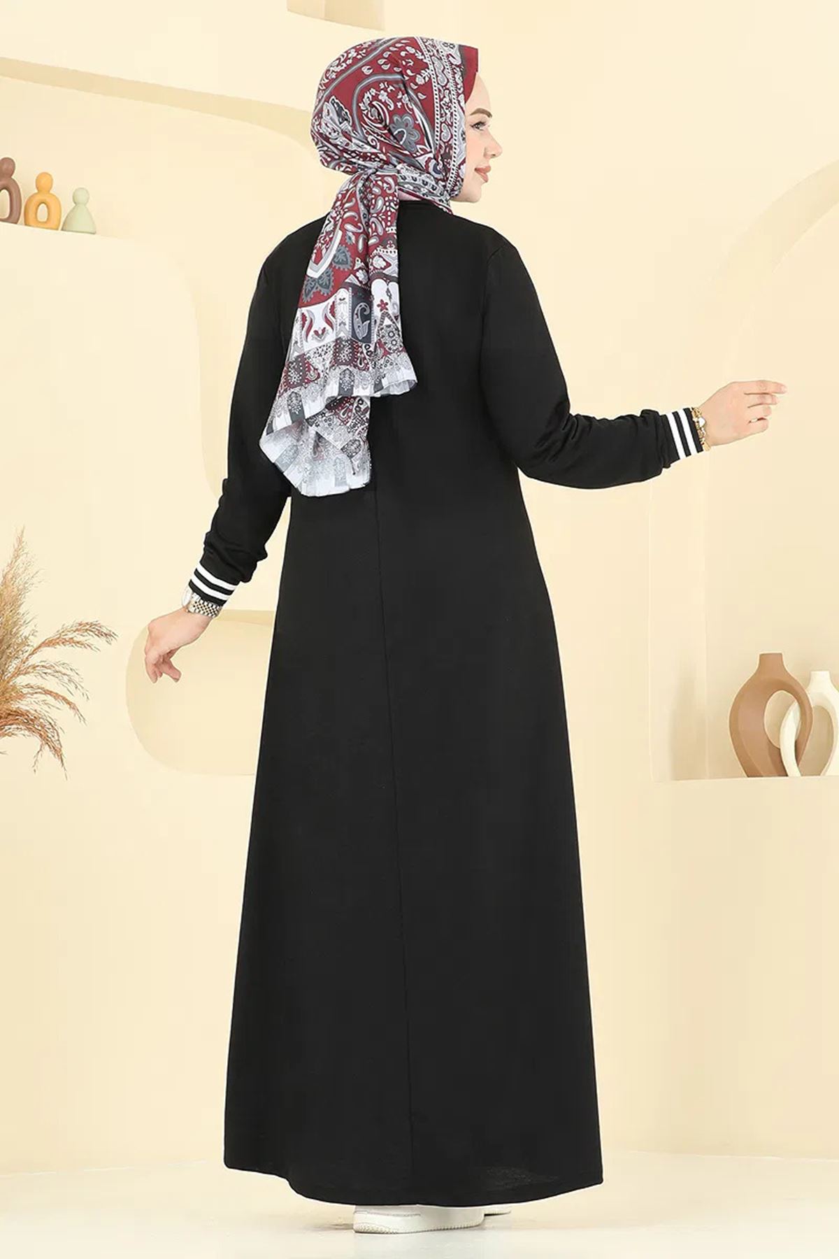 Baskılı Tesettür Elbise Siyah