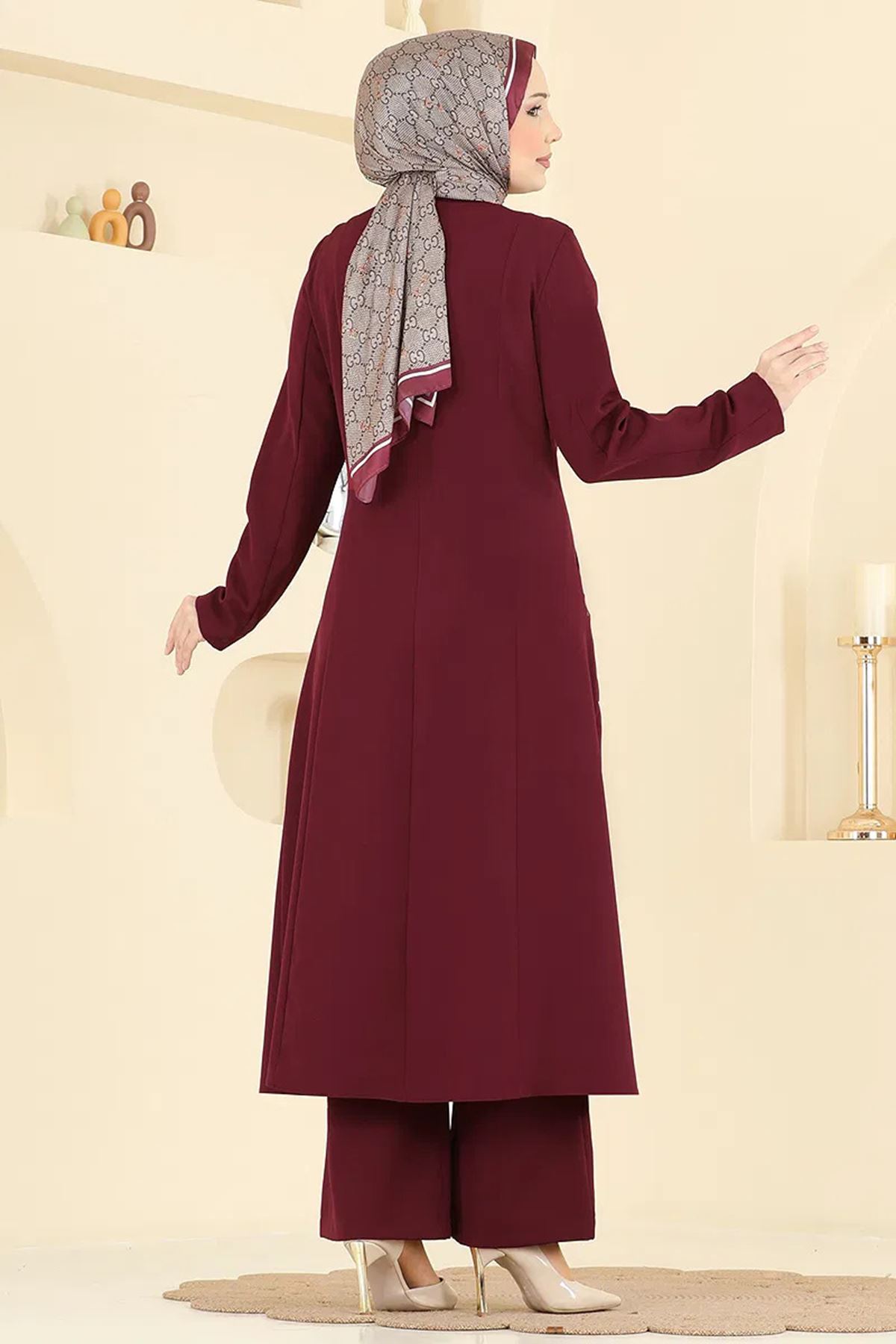 Nakışlı Detaylı 2 Li Takım Bordo