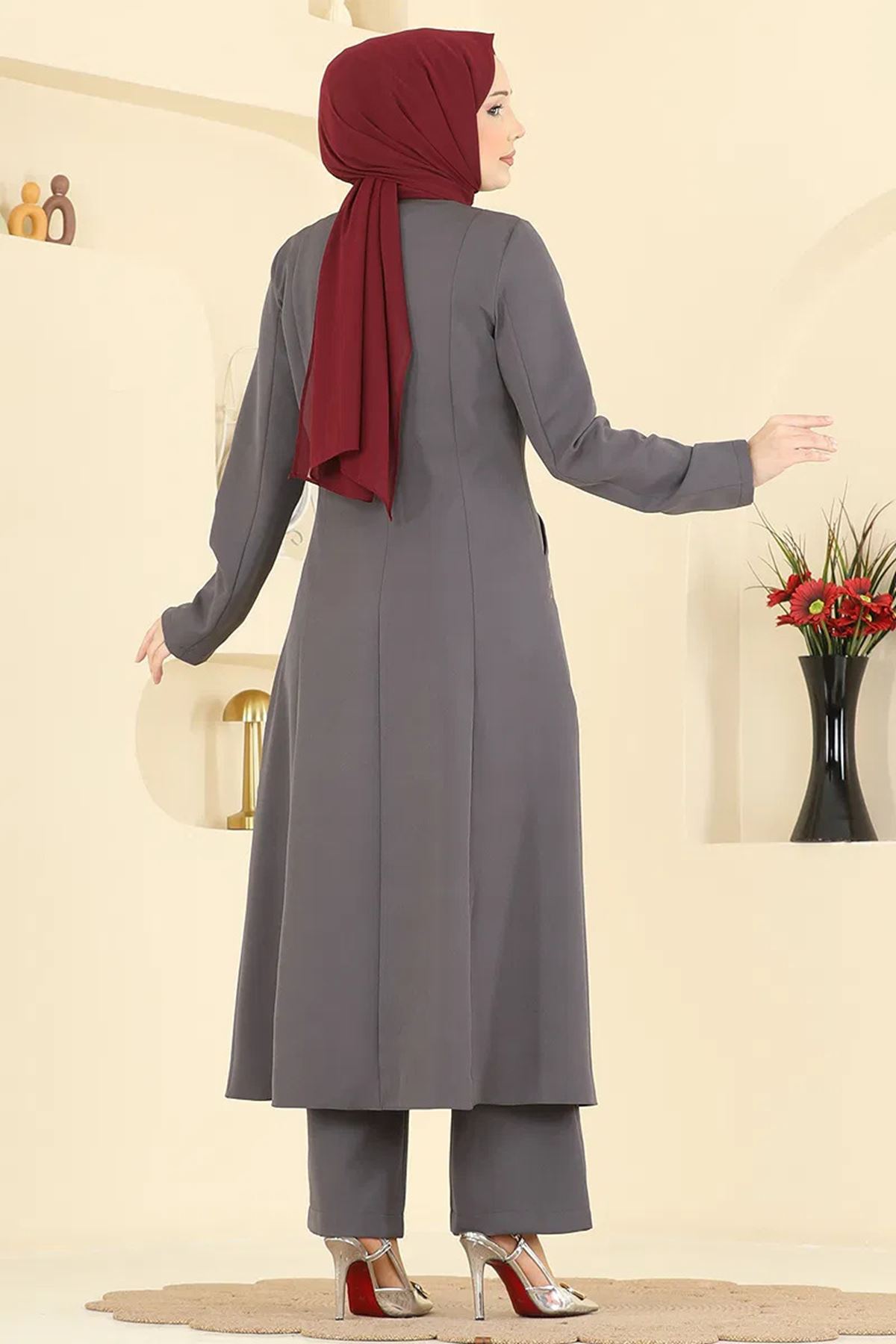 Nakışlı Detaylı 2 Li Takım Antrasit