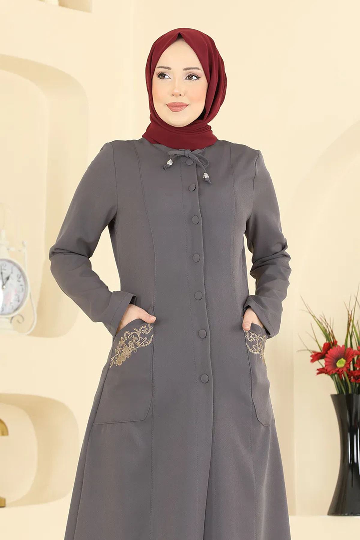 Nakışlı Detaylı 2 Li Takım Antrasit