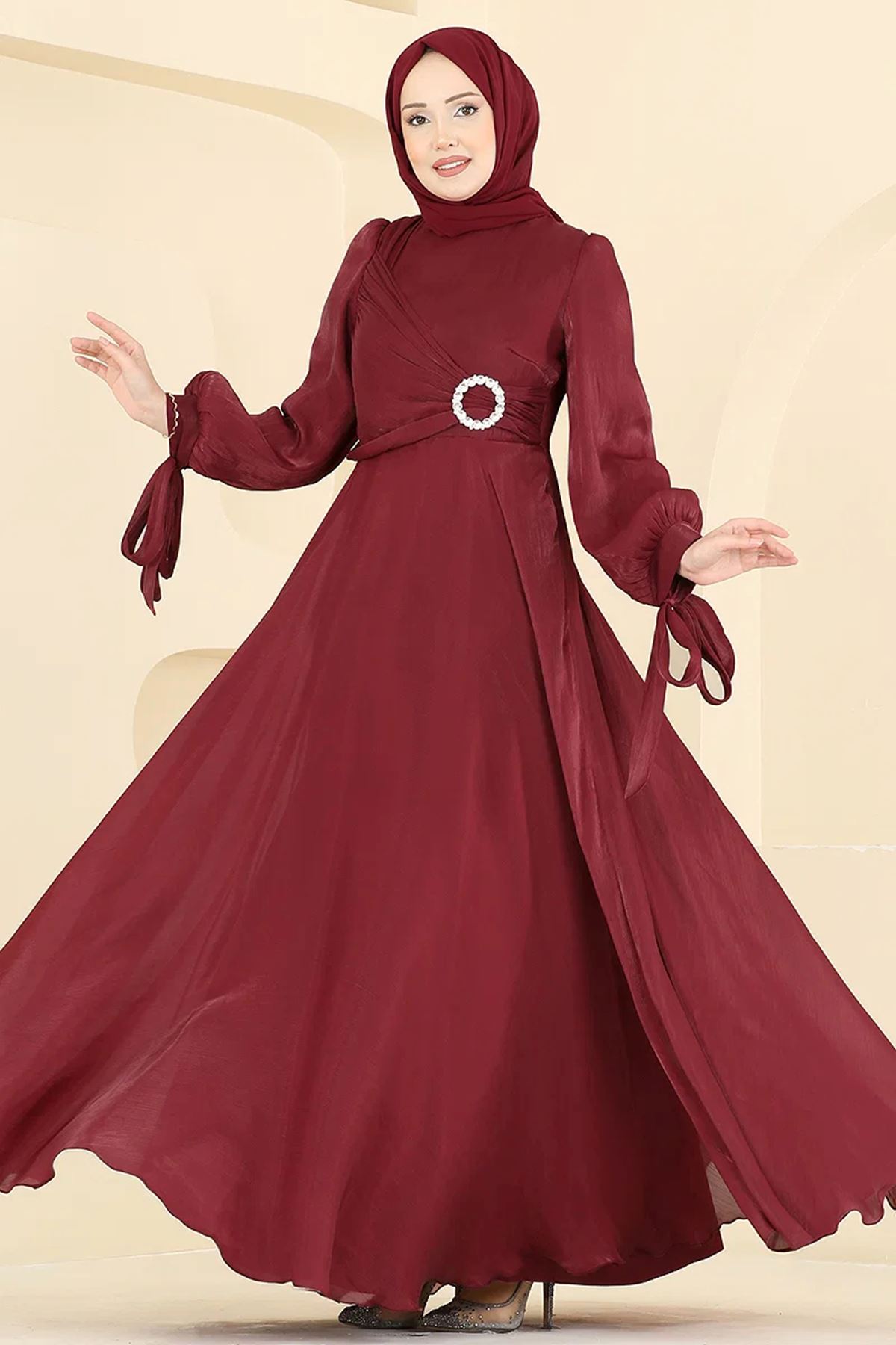 Toka Detaylı Abiye Bordo