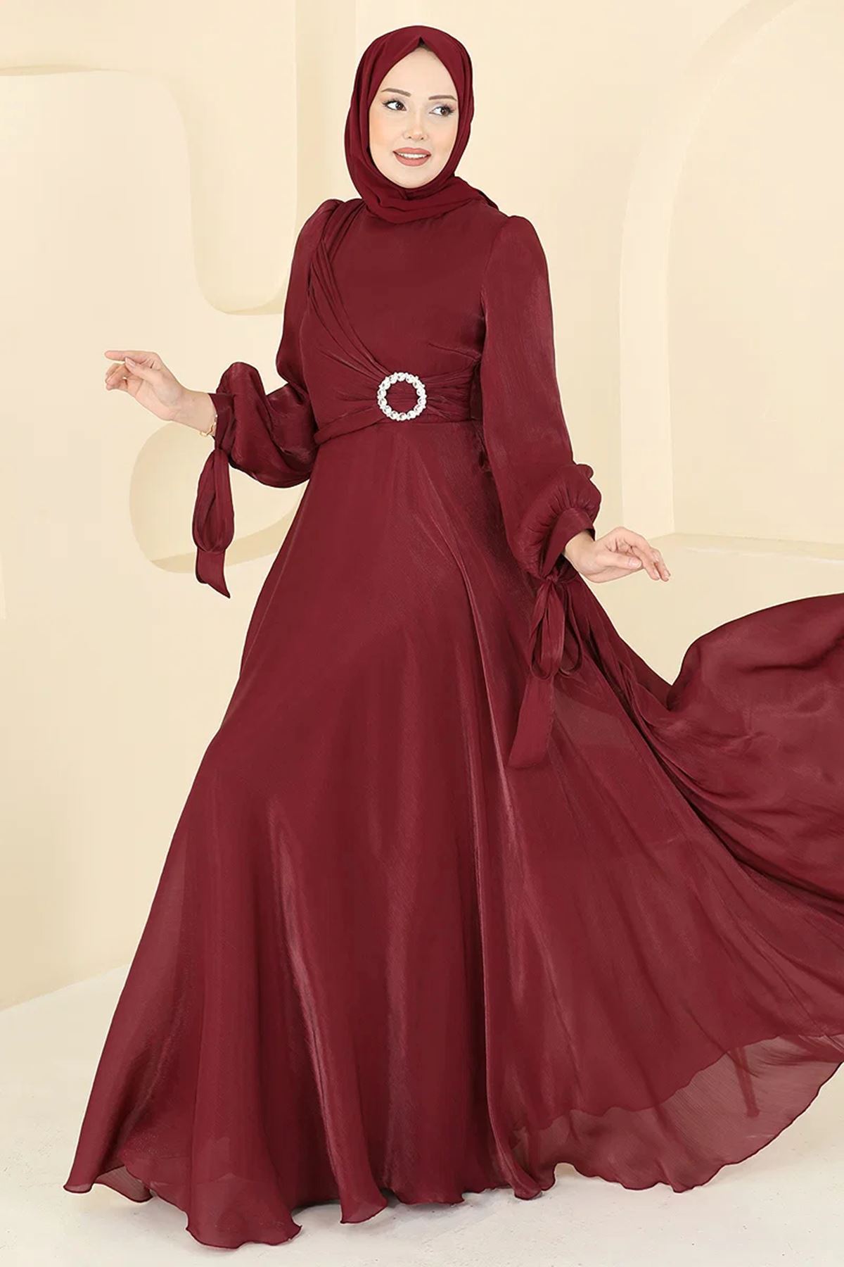Toka Detaylı Abiye Bordo