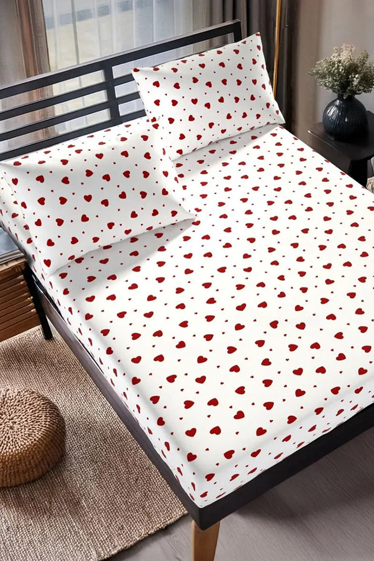 Çift Kişilik Kalp Desenli Nevresim Takımı 