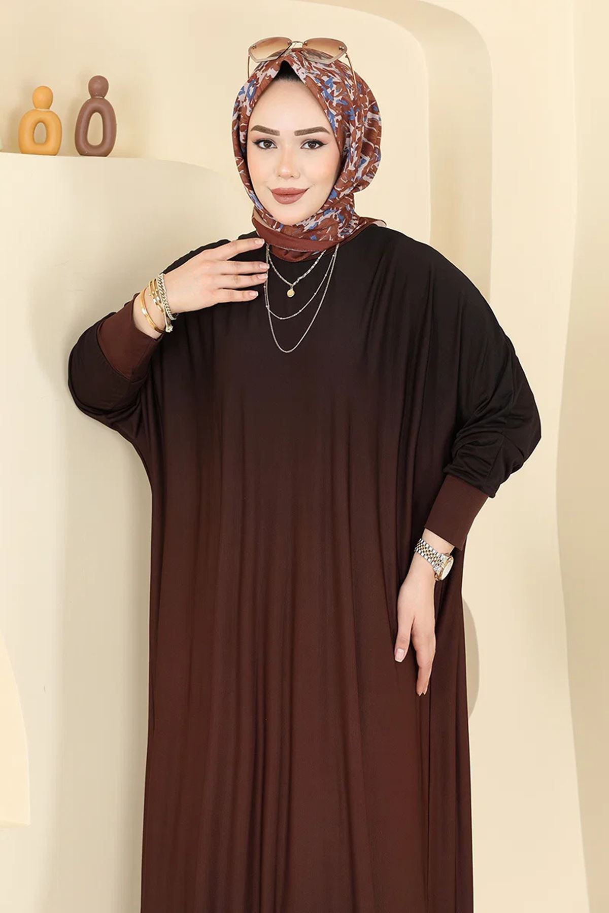 Soft Dökümlü  Elbise Kahve
